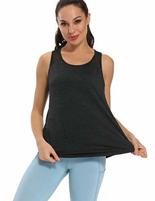 Picture of Aeuui Workout Tops for Women Mesh Racerback Tank Yoga Shirts Gym Clothes Dark Grey