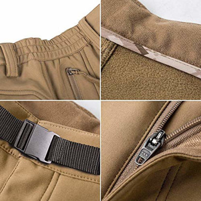 Picture of FREE SOLDIER Men's Fleece Lined Outdoor Cargo Hiking Pants Water Repellent Softshell Snow Ski Pants with Zipper Pockets (Gray 40W x 32L)