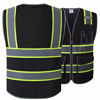 Picture of JKSafety 9 Pockets High Visibility Zipper Front MESH Black Safety Vest | Black with Dual Tone High Reflective Strips | ANSI/ISEA Standards (Mesh-Black, XX-Large)