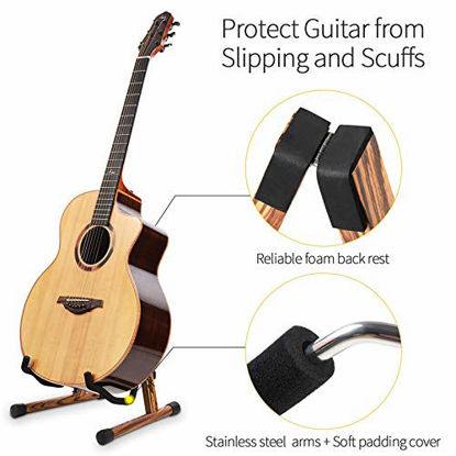 Picture of Wood Guitar Stand, Compact Acoustic Guitar Stand with Padded Foam, Classical Electric Guitar Stand, A-Frame Folding Bass Guitar Display Stand Compatible with Cello, Mandolin, Bass, Banjo, Ukulele