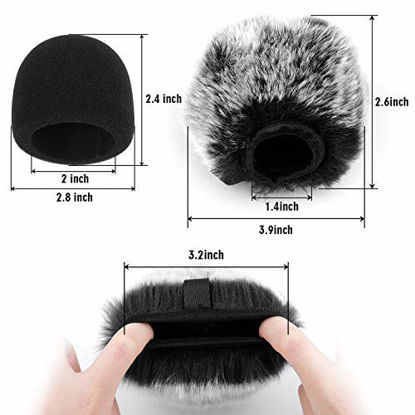 Picture of Mic Windscreen Cover, ChromLives Foam Windscreen Furry Cover, Mic Wind Muff Cover Foam Compatible with Blue Yeti nano Microphone (Furry & Foam Combo 2Pack)
