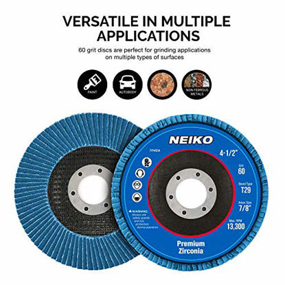 Picture of Neiko 11143A Premium Zirconia Flap Disc | 4.5" x 7/8-Inch, 60 Grit, Bevel Type #29-10 Pack