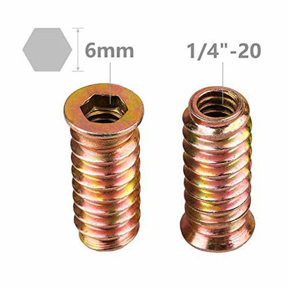 Picture of 40Pcs Anwenk 1/4"-20 x 25mm Furniture Screw in Nut Threaded Wood Inserts Bolt Fastener Connector Hex Socket Drive for Wood Furniture Assortment (with Hex Spanner)