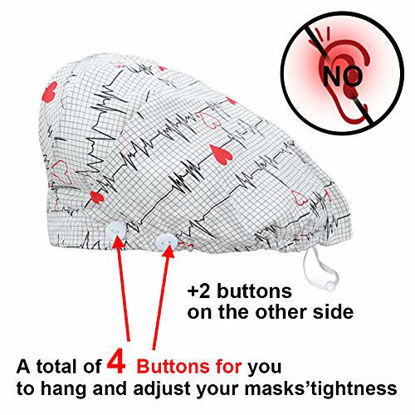 Picture of ABAMERICA Bouffant Caps with Button and Sweatband,Adjustable Working Hats for Women Men,One Size Fits All (White ECG)