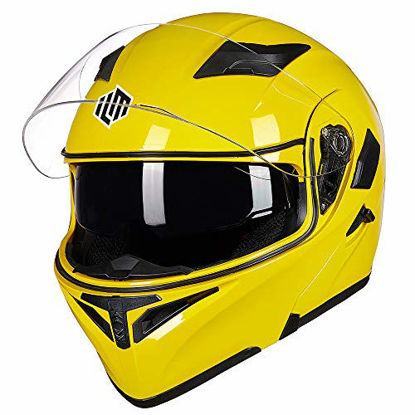 Picture of ILM Motorcycle Dual Visor Flip up Modular Full Face Helmet DOT 6 Colors (S, YELLOW)