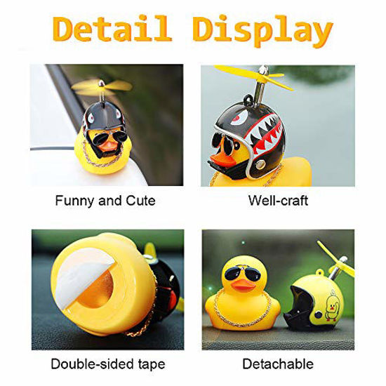 wonuu Rubber Duck Toy Car Ornaments Yellow Duck Car Dashboard Decorations Squeeze Duck Bicycle Horns with Propeller Helmet 