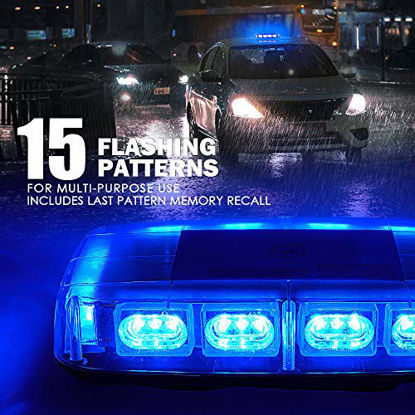 Picture of Xprite 12" Rooftop Mini Strobe Light Bar Magnetic Mount Emergency Warning Caution Flashing Beacon Lights for Construction Vehicles Snow Plow Trucks Volunteer Firefighter Police Cars Blue