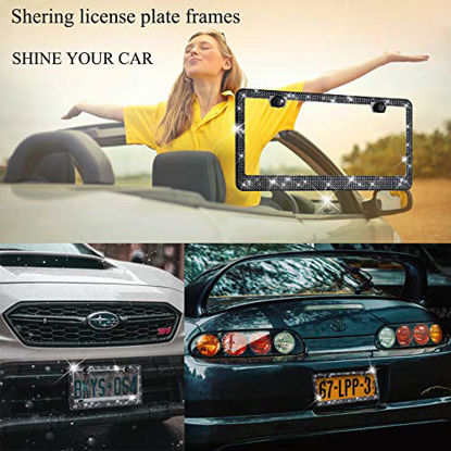 Picture of Shering 1 Pack Bling License Plate Frame, Elegant Giftbox with Handcrafted Crystal Premium Stainless Steel Bling License Plate Frame (White, 1PACK)