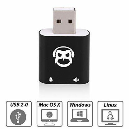 Picture of USB External Sound Card Adapter - USB A Audio Adapter External Sound Card, Plug&Play with 4-PIN Microphone Jack for MacBook, Windows, Linux, Laptop, PC, PS4