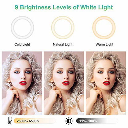 Picture of 10" Selfie Ring Light with Tripod Stand and Phone Holder(Extendable 71"), SEBIDER 26 RGB Dimmable LED Dual-Circle Light for TikTok/Live Stream/Makeup/YouTube Video, Compatible with iPhone & Android