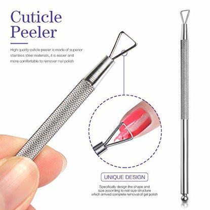 Picture of Teenitor Nail Polish Gel Remover Tools Kit with Nail Clips Nail Remover Pads Cuticle Pusher Nail Brushes Nail File Grits 120/180 Buffer Block Grits 400/4000, 6 Pack