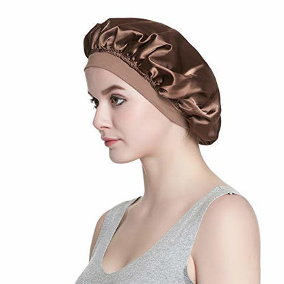 Picture of Satin Cap Single Layer Sleeping Hat for Long Hair Hair Bonnets for Women 