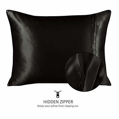 Picture of ShopBedding Luxury Satin Pillowcase for Hair - King Satin Pillowcase with Zipper, Black (Pillowcase Set of 2) - Blissford