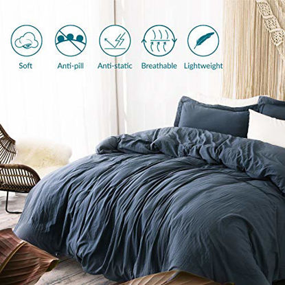 Picture of Bedsure Duvet Covers Queen Size with Zipper Closure, Ultra Soft Hypoallergenic Comforter Cover Sets 3 Pieces (1 Duvet Cover + 2 Pillow Shams), Navy, 90X90 inches