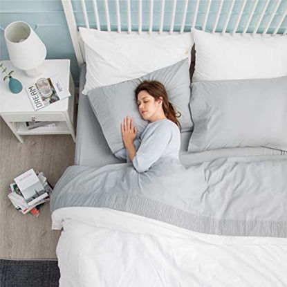 Picture of Bedsure Bed Sheet Set - Ruffled Embossed Light Gray Bed Sheets - Soft Brushed Microfiber, Wrinkle Resistant Bedding Set - 1 Fitted Sheet, 1 Flat Sheet, 2 Pillowcases (Queen, Light Grey)