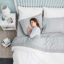 Picture of Bedsure Bed Sheet Set - Ruffled Embossed Light Gray Bed Sheets - Soft Brushed Microfiber, Wrinkle Resistant Bedding Set - 1 Fitted Sheet, 1 Flat Sheet, 2 Pillowcases (Queen, Light Grey)