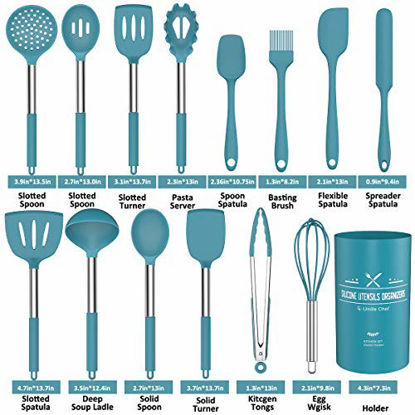 Picture of 15 Pcs Silicone Cooking Utensils Kitchen Utensil Set - Umite Chef 446°F Heat Resistant Stainless Steel Handles Kitchen Gadgets Tools Set for Nonstick Cookware(Blue)