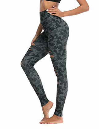 Picture of DIBAOLONG Womens High Waist Yoga Pants Cutout Ripped Tummy Control Workout Running Yoga Skinny Leggings Camouflage S