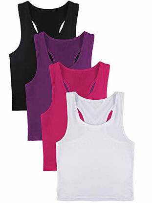 Picture of 4 Pieces Basic Crop Tank Tops Sleeveless Racerback Crop Sport Cotton Top for Women (Black, White, Rose Red, Purple, Small)