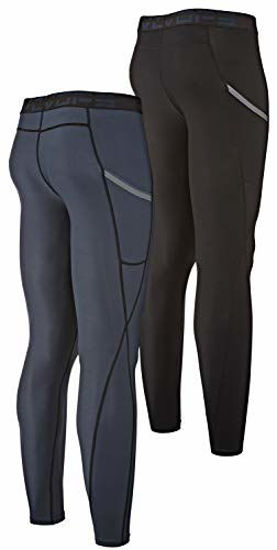 DEVOPS 3 Pack Boys UPF 50+ Compression Tights Sport Leggings Baselayer Pants  (Large, Black/Charcoal/White) 