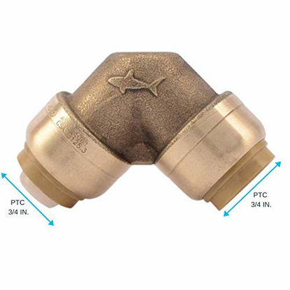 Picture of SharkBite U256LFA 90 Degree Elbow Plumbing Pipe Connector 3/4 In, PEX Fittings, Push-to-Connect, Copper, CPVC, 3/4 inch x 3/4 inch