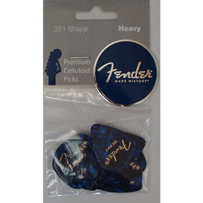 Picture of Fender 351 Shape Premium Picks (12 Pack) for electric guitar, acoustic guitar, mandolin, and bass, 351 - Heavy, Blue (Moto)
