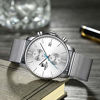 Picture of Mens Watch Fashion Sleek Minimalist Quartz Analog Mesh Stainless Steel Waterproof Chronograph Watches, Auto Date in Blue Hands, Color: Silver White