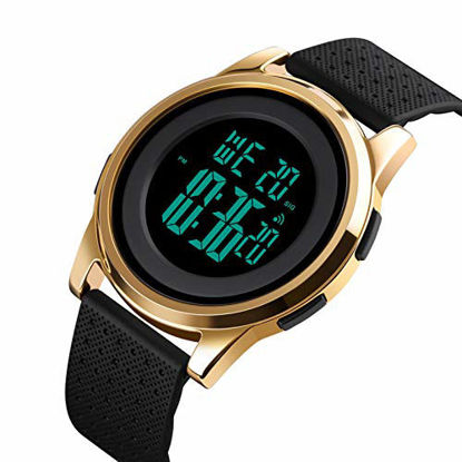 Picture of YUINK Men's Slim Runway Stainless Steel Digital Sports Watch, Multifunctional Chronograph Minimalist Waterproof Wrist Watch for Men (Gold)