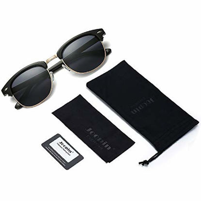 Picture of Joopin Semi Rimless Polarized Sunglasses Women Men Retro Brand Sun Glasses (Brilliant Black Simple Packaging)