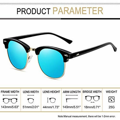 Picture of Joopin Semi Rimless Polarized Sunglasses Women Men Retro Brand Sun Glasses with Case (Blue Mirrored Lens)