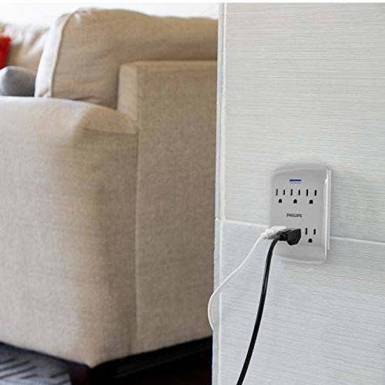 Picture of Philips Accessories Philips 6 Surge Protector Outlet Extender, 2 Pack, 900 Joules, 3-Prong, Space Saving Design, Protection Indicator LED Light, Grey, SPP3466GR/37