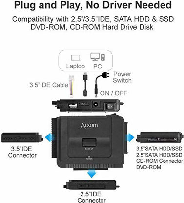 Picture of Alxum USB 3.0 to IDE SATA Converter, Hard Drive Reader for Universal 2.5/3.5 IDE Hard Drive & SATA HDD SSD, Support One Touch Backup and Max 18TB, with 12V 2A Power Adapter & USB A Cable 80cm