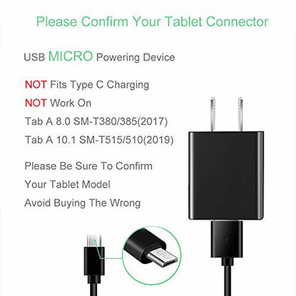 Picture of USB Micro Charger Compatible Samsung Galaxy Note, Tab A, E, S2, 3, 4, 7.0" 8.0" 9.6" 9.7" 10.1", SM-T280/ 350/580/ 560/530 Tablet, Phone Galaxy J8, J7, J6, S7, S6, S5 with 5 FT Charging Cable Cord