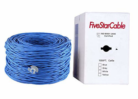 Picture of Five Star Cable Cat5 1000 Ft Cat5e Ethernet Wire 24AWG CCA UTP Twisted Pair Networking Lan Bulk Cable Blue