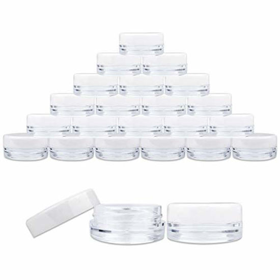 Picture of (50 Pieces Jars + Lid) Beauticom 3G/3ML Round Clear Jars with White Screw Cap Lids for Scrubs, Oils, Toner, Salves, Creams, Lotions, Makeup Samples, Lip Balms - BPA Free