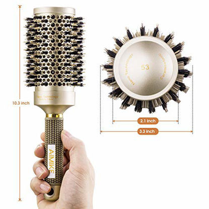 Picture of Round Brush, Nano Thermal Ceramic & Ionic Tech Hair Brush, Round Barrel Brush with Boar Bristles, Enhance Texture for Hair Drying, Styling, Curling and Shine (Barrel 2.1 inch) + 4 Free Clips by Aimike