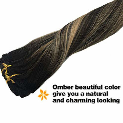 Picture of GOO GOO Clip in Human Hair Extensions Natural Black to Light Blonde Real Hair Extensions Clip in Natural Hair Extensions 20 inch 7pcs 120g