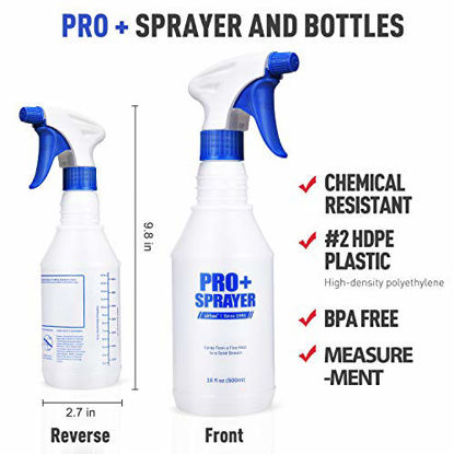 Picture of Airbee Plastic Spray Bottle 2 Pack 16 Oz, Professional Heavy Duty Empty Spraying Bottles Sprayer Cleaning Solutions, Mist Water Bottles for Planting Pet with Adjustable Nozzle and Measurements