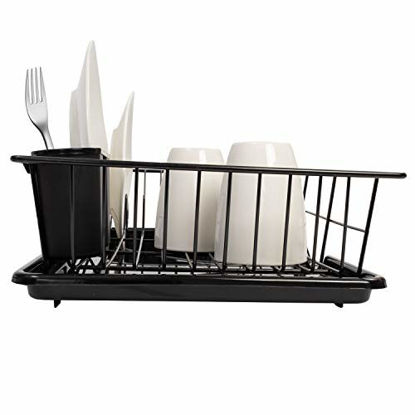 Picture of Sweet Home Collection Dish Drainer Drain Board and Utensil Holder Simple Easy to Use, 12" x 19" x 5", Black