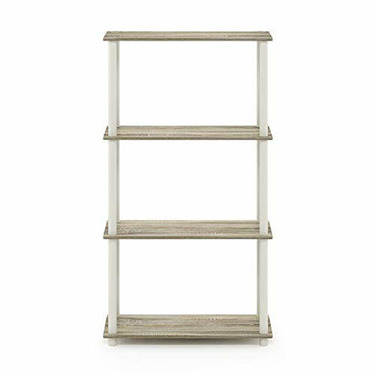 Picture of Furinno Turn-N-Tube 4-Tier Multipurpose Shelf Display Rack, Single, Sonoma Oak/White