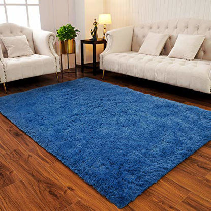 Picture of LOCHAS Ultra Soft Indoor Modern Area Rugs Fluffy Living Room Carpets for Children Bedroom Home Decor Nursery Rug 4x5.3 Feet, Light Navy