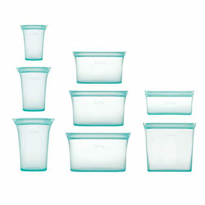 Picture of Zip Top Reusable 100% Silicone Food Storage Bags and Containers - Full Set- 3 Cups, 3 Dishes & 2 Bags - Teal - Made in the USA!
