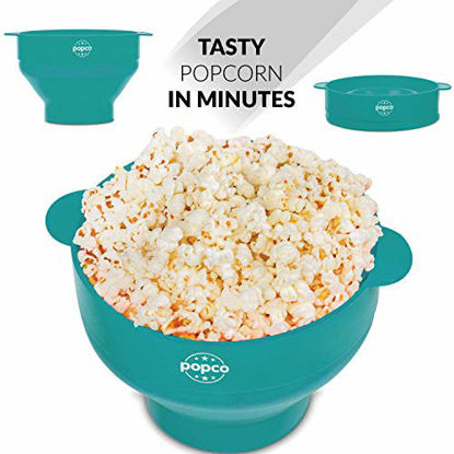 Picture of The Original Popco Silicone Microwave Popcorn Popper with Handles, Silicone Popcorn Maker, Collapsible Bowl Bpa Free and Dishwasher Safe - 15 Colors Available (Transparent Green)