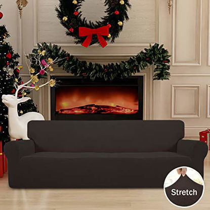Picture of Easy-Going Stretch 4 Seater Sofa Slipcover 1-Piece Sofa Cover Furniture Protector Couch Soft with Elastic Bottom for Kids,Polyester Spandex Jacquard Fabric Small Checks (XX Large,Chocolate)