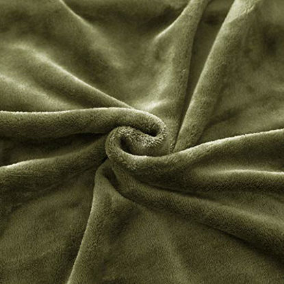 Picture of Exclusivo Mezcla Twin Size Flannel Fleece Velvet Plush Bed Blanket as Bedspread/Coverlet/Bed Cover (60" x 80", Olive Green) - Soft, Lightweight, Warm and Cozy
