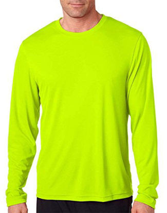 Picture of Hanes Men's Long Sleeve Cool Dri T-Shirt UPF 50+, Large, 2 Pack ,1 Black / 1 Safety Green