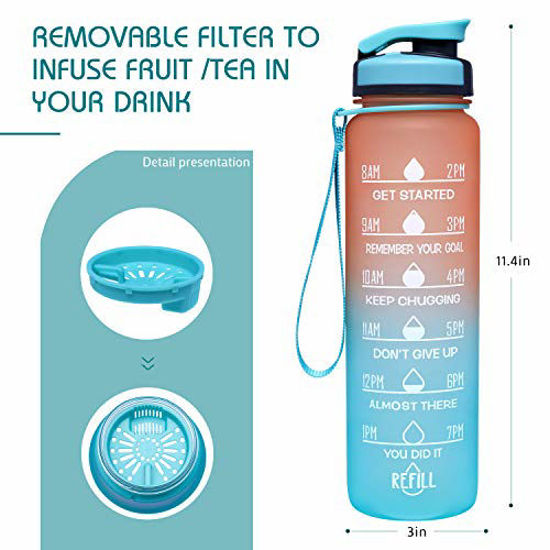 Gym and Outdoor Sports Elvira 32oz Large Water Bottle with Motivational Time Marker & Removable Strainer,Fast Flow BPA Free Non-Toxic for Fitness 