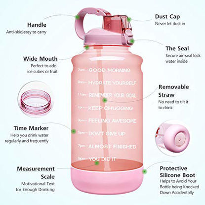Picture of Elvira Large 1 Gallon/128 oz Motivational Time Marker Water Bottle with Straw & Protective Silicone Boot, BPA Free Anti-slip Leakproof for Fitness, Gym and Outdoor Sports-Light Pink