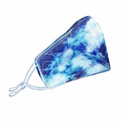 Picture of Washable Face Mask with Adjustable Ear Loops - 3 Layers, 100% Cotton Inner Layer - Cloth Reusable Face Protection with Filter Pocket - Made in USA-(L/B Blue Tie Dye)