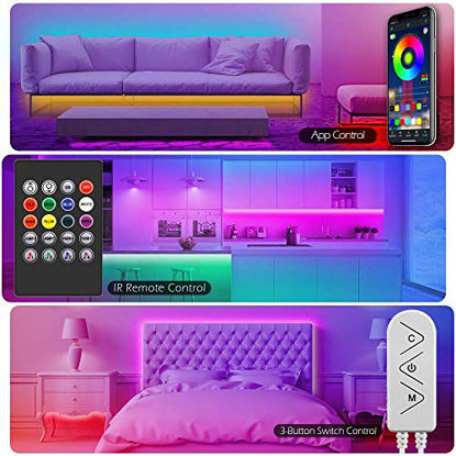 Picture of Led Strip Lights, 65.6ft Led Light Strips Music Sync Color Changing RGB Led Strip Built-in Mic,Bluetooth App Control LED Tape Lights with Remote,5050 RGB Rope Light Strips (APP+Remote+Mic+3 Button)